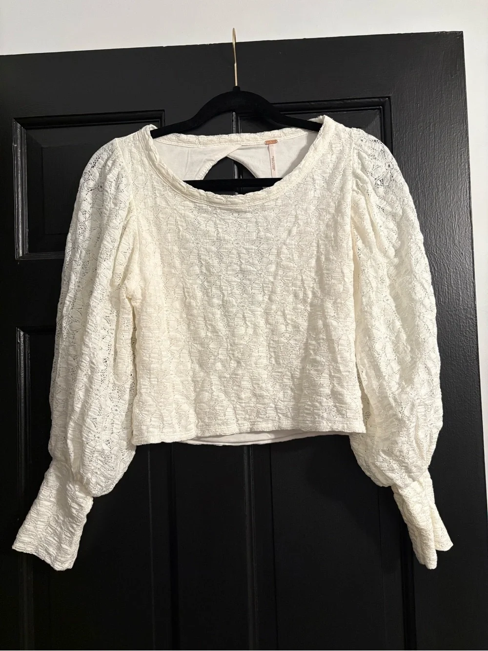 Free People Cream Open-Back Lace Top
